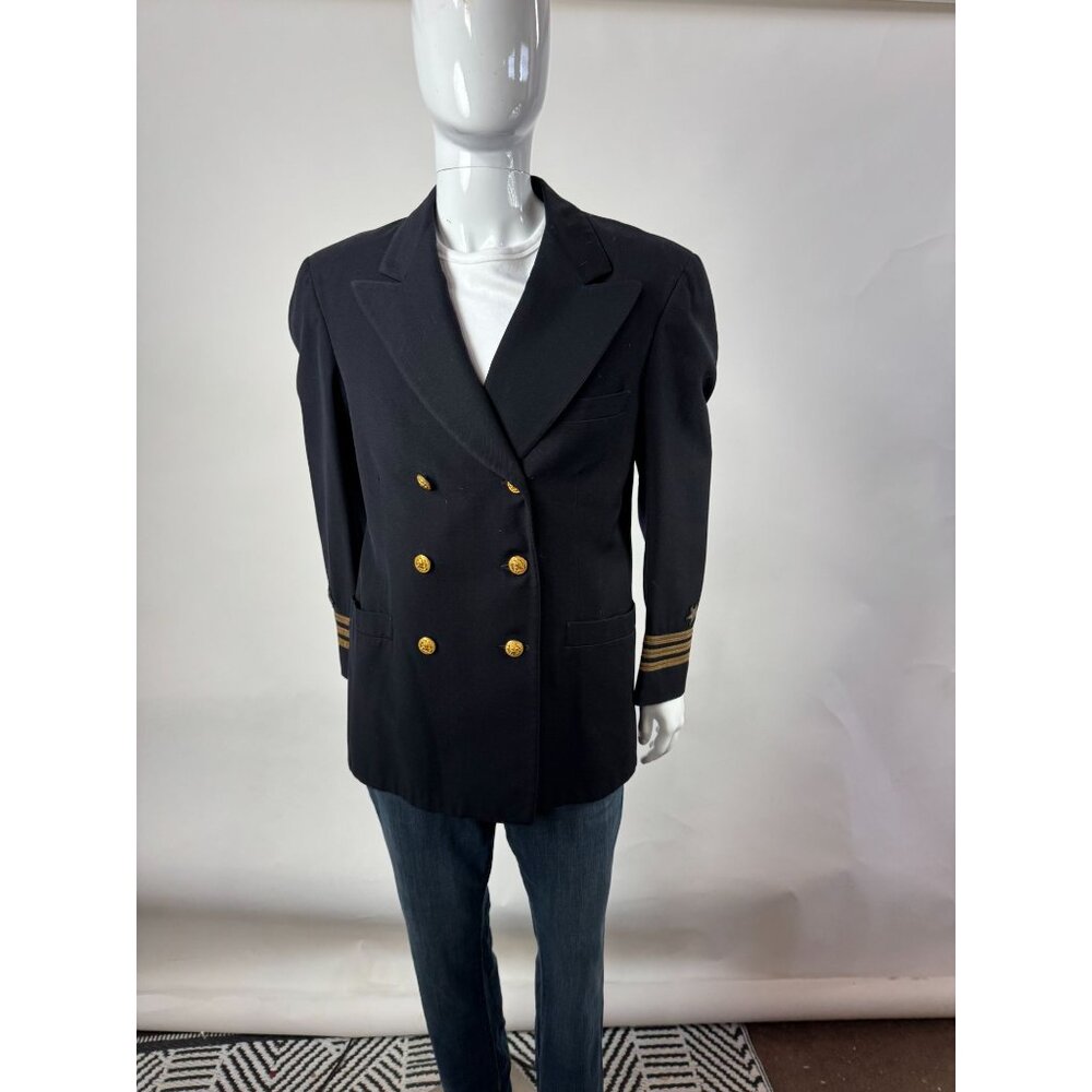 Vintage Creston Clothes Harris & Frank California Navy Blue Double Breasted Mili